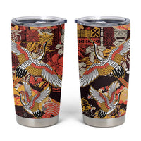 Japanese Hawaiian Crane Tumbler Cup Yellow Ochre Tapa Patchwork Pattern