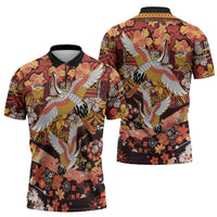 Japanese Hawaiian Crane Zipper Polo Shirt Yellow Ochre Tapa Patchwork Pattern LT9 - Polynesian Pride
