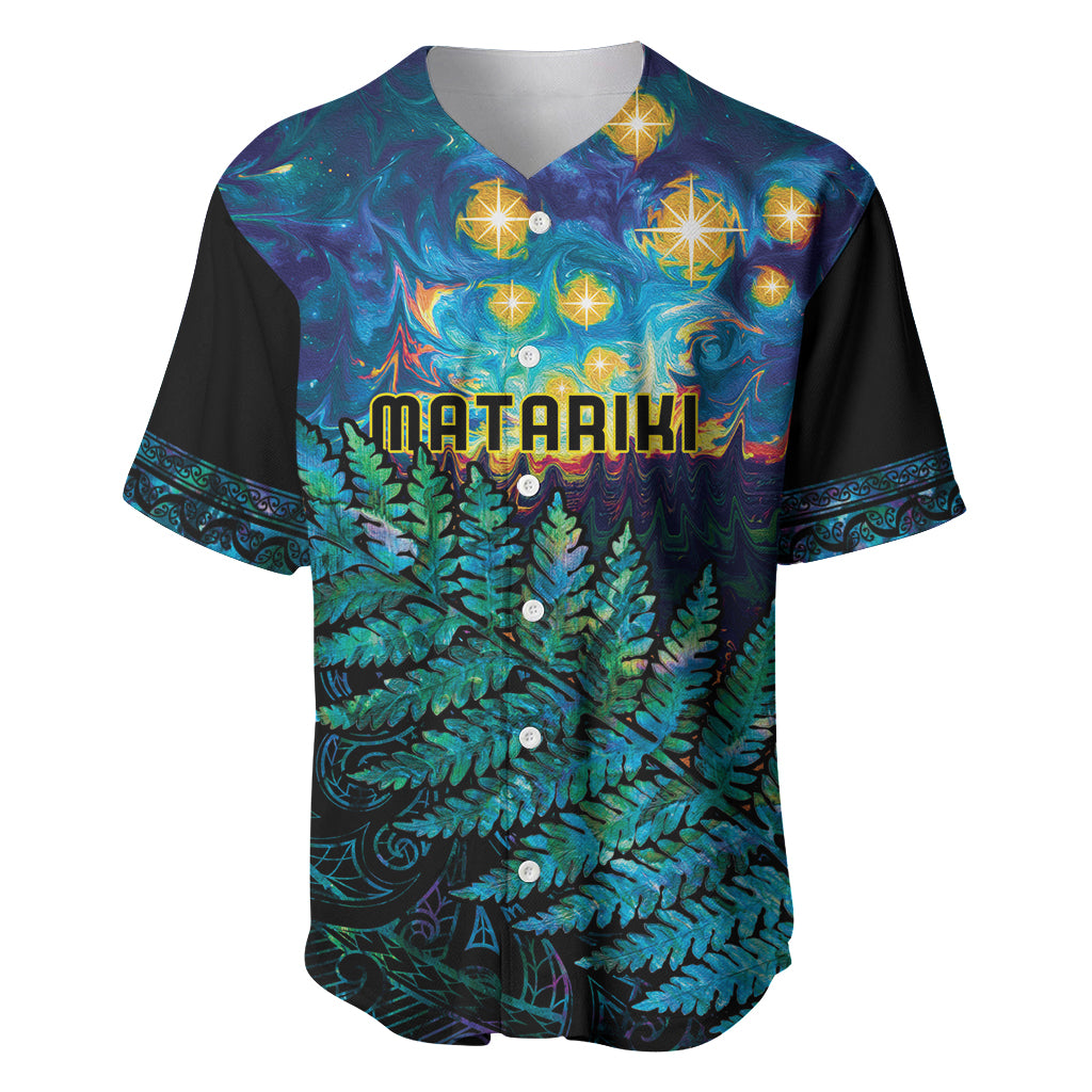 Matariki Te Tau Hou Maori Baseball Jersey New Zealand Silver Fern Night Starry Sky LT9 Black - Polynesian Pride