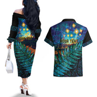 Matariki Te Tau Hou Maori Couples Matching Off The Shoulder Long Sleeve Dress and Hawaiian Shirt New Zealand Silver Fern Night Starry Sky LT9 - Polynesian Pride