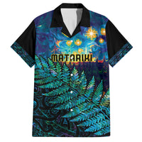 Matariki Te Tau Hou Maori Family Matching Off Shoulder Maxi Dress and Hawaiian Shirt New Zealand Silver Fern Night Starry Sky LT9 Dad's Shirt - Short Sleeve Black - Polynesian Pride