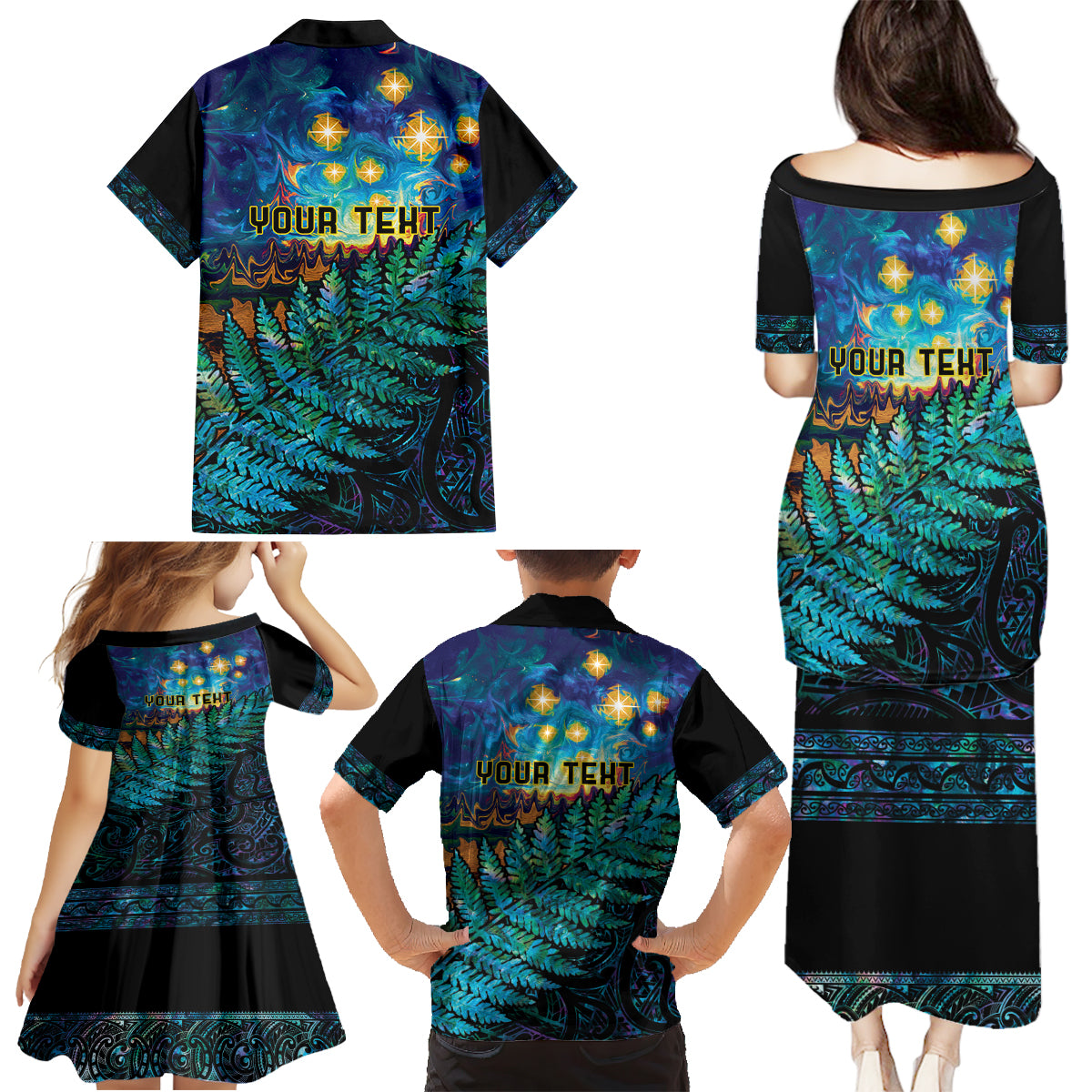 Matariki Te Tau Hou Maori Family Matching Puletasi and Hawaiian Shirt New Zealand Silver Fern Night Starry Sky LT9 - Polynesian Pride