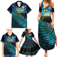 Matariki Te Tau Hou Maori Family Matching Summer Maxi Dress and Hawaiian Shirt New Zealand Silver Fern Night Starry Sky LT9 - Polynesian Pride