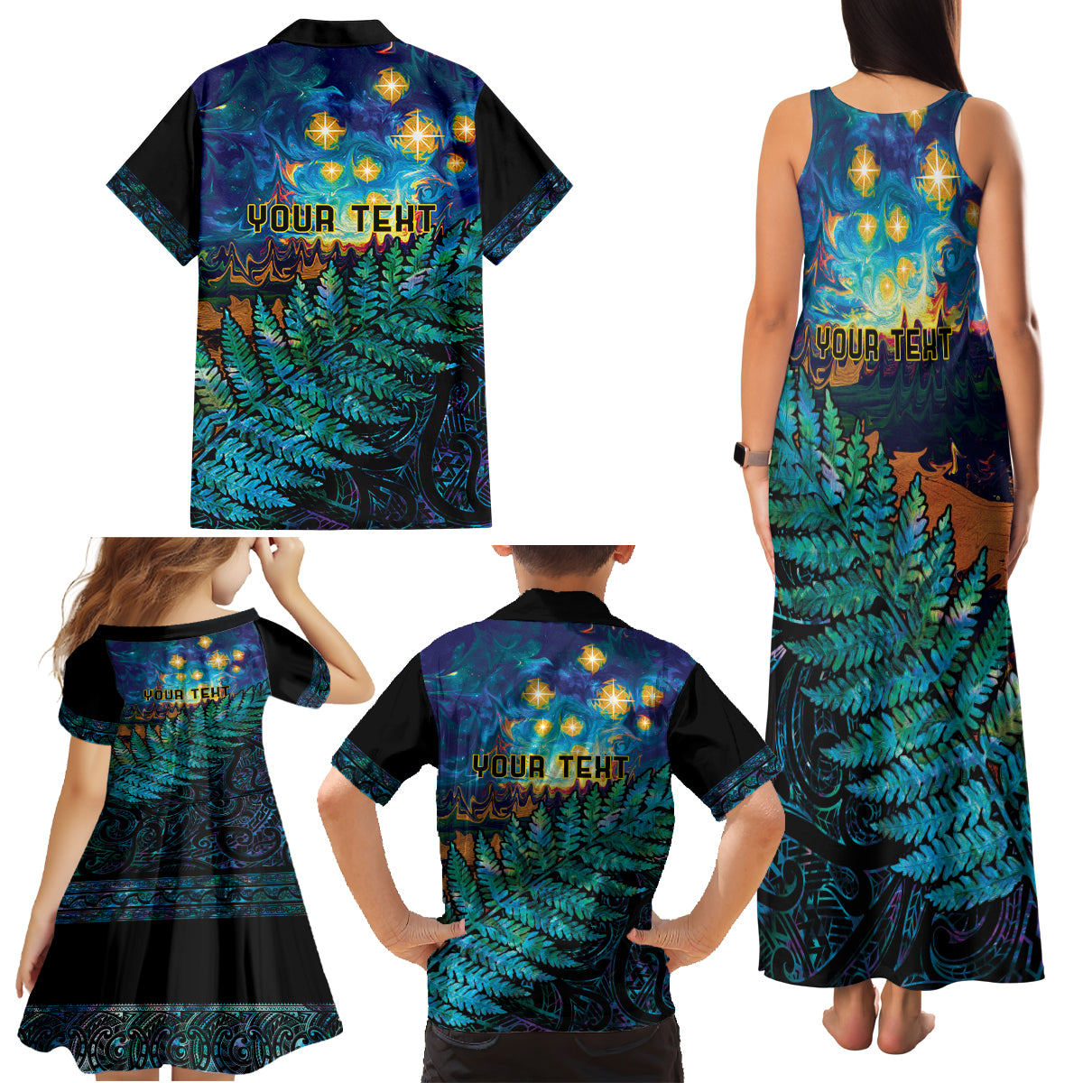 Matariki Te Tau Hou Maori Family Matching Tank Maxi Dress and Hawaiian Shirt New Zealand Silver Fern Night Starry Sky LT9 - Polynesian Pride