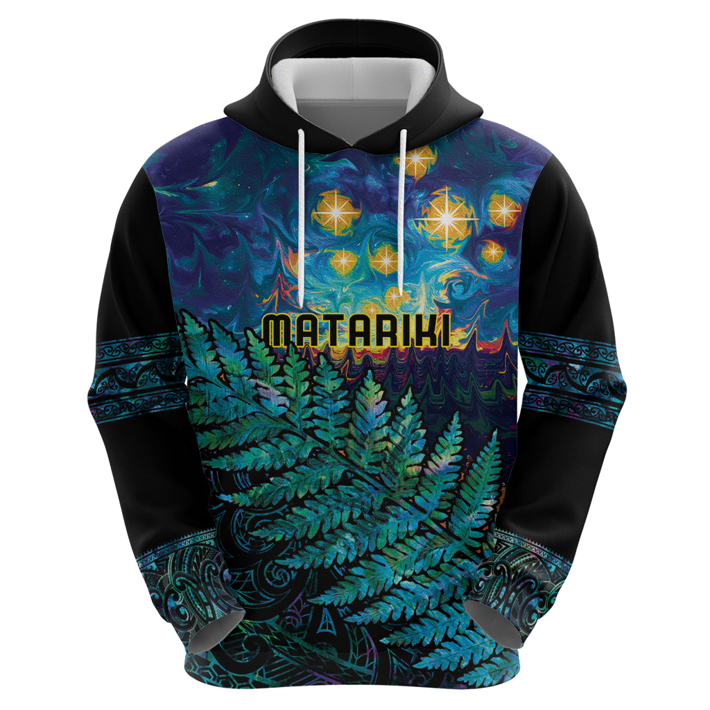 Matariki Te Tau Hou Maori Hoodie New Zealand Silver Fern Night Starry Sky LT9 - Polynesian Pride