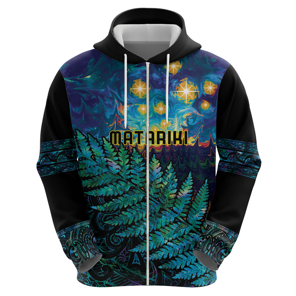 Matariki Te Tau Hou Maori Hoodie New Zealand Silver Fern Night Starry Sky LT9 - Polynesian Pride