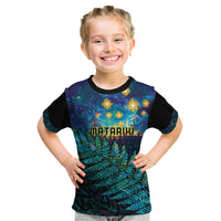 Matariki Te Tau Hou Maori Kid T Shirt New Zealand Silver Fern Night Starry Sky LT9 Black - Polynesian Pride
