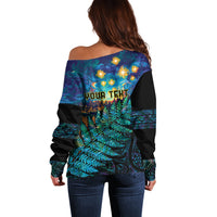 Matariki Te Tau Hou Maori Off Shoulder Sweater New Zealand Silver Fern Night Starry Sky LT9 - Polynesian Pride