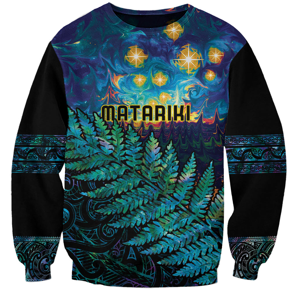 Matariki Te Tau Hou Maori Sweatshirt New Zealand Silver Fern Night Starry Sky LT9 Unisex Black - Polynesian Pride