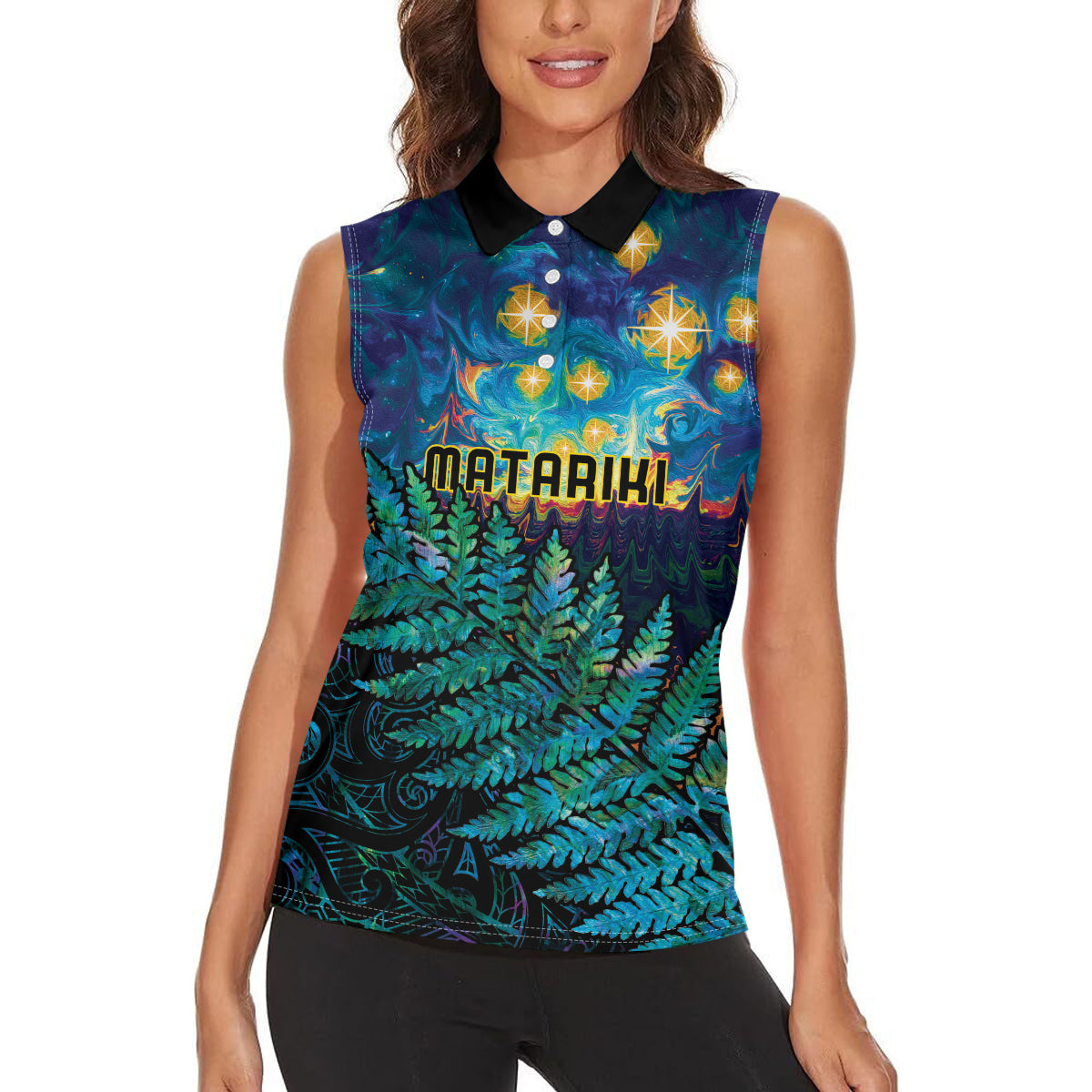 Matariki Te Tau Hou Maori Women Sleeveless Polo Shirt New Zealand Silver Fern Night Starry Sky LT9 - Polynesian Pride