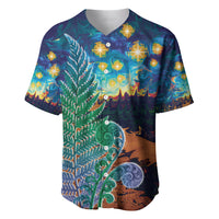 Personalised New Zealand Matariki Art Star Baseball Jersey Koru Fern Night Starry Sky LT9 Black - Polynesian Pride