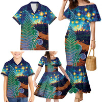 Personalised New Zealand Matariki Art Star Family Matching Mermaid Dress and Hawaiian Shirt Koru Fern Night Starry Sky LT9 - Polynesian Pride