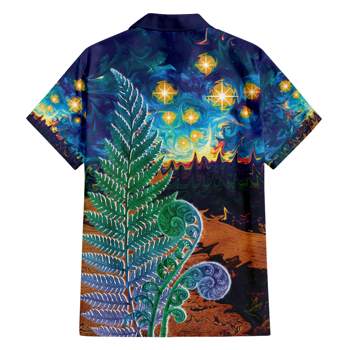 Personalised New Zealand Matariki Art Star Family Matching Off Shoulder Short Dress and Hawaiian Shirt Koru Fern Night Starry Sky LT9 - Polynesian Pride