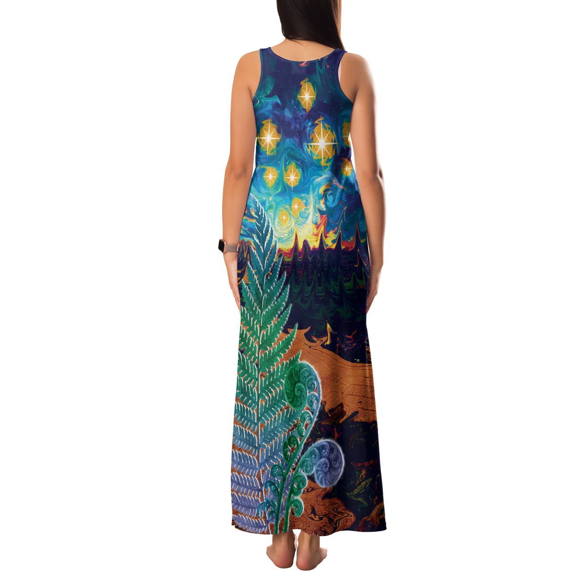 Personalised New Zealand Matariki Art Star Family Matching Tank Maxi Dress and Hawaiian Shirt Koru Fern Night Starry Sky LT9 - Polynesian Pride