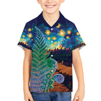 Personalised New Zealand Matariki Art Star Family Matching Tank Maxi Dress and Hawaiian Shirt Koru Fern Night Starry Sky LT9 Son's Shirt Black - Polynesian Pride
