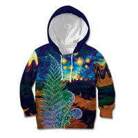 Personalised New Zealand Matariki Art Star Kid Hoodie Koru Fern Night Starry Sky LT9 Hoodie Black - Polynesian Pride
