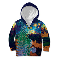 Personalised New Zealand Matariki Art Star Kid Hoodie Koru Fern Night Starry Sky LT9 Zip Hoodie Black - Polynesian Pride