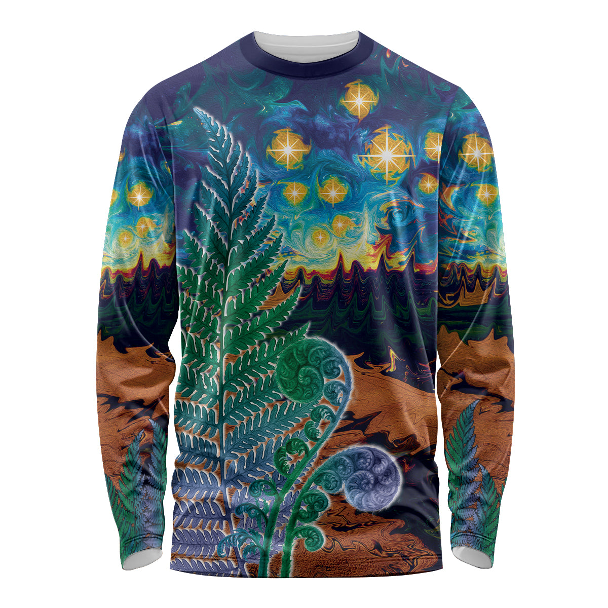 Personalised New Zealand Matariki Art Star Long Sleeve Shirt Koru Fern Night Starry Sky LT9 Unisex Black - Polynesian Pride