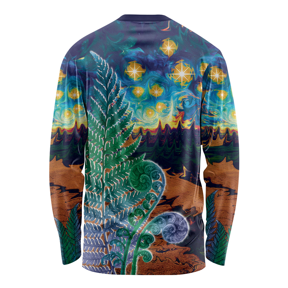 Personalised New Zealand Matariki Art Star Long Sleeve Shirt Koru Fern Night Starry Sky LT9 - Polynesian Pride