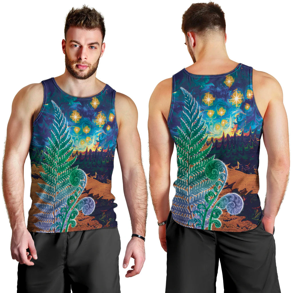 Personalised New Zealand Matariki Art Star Men Tank Top Koru Fern Night Starry Sky LT9 - Polynesian Pride