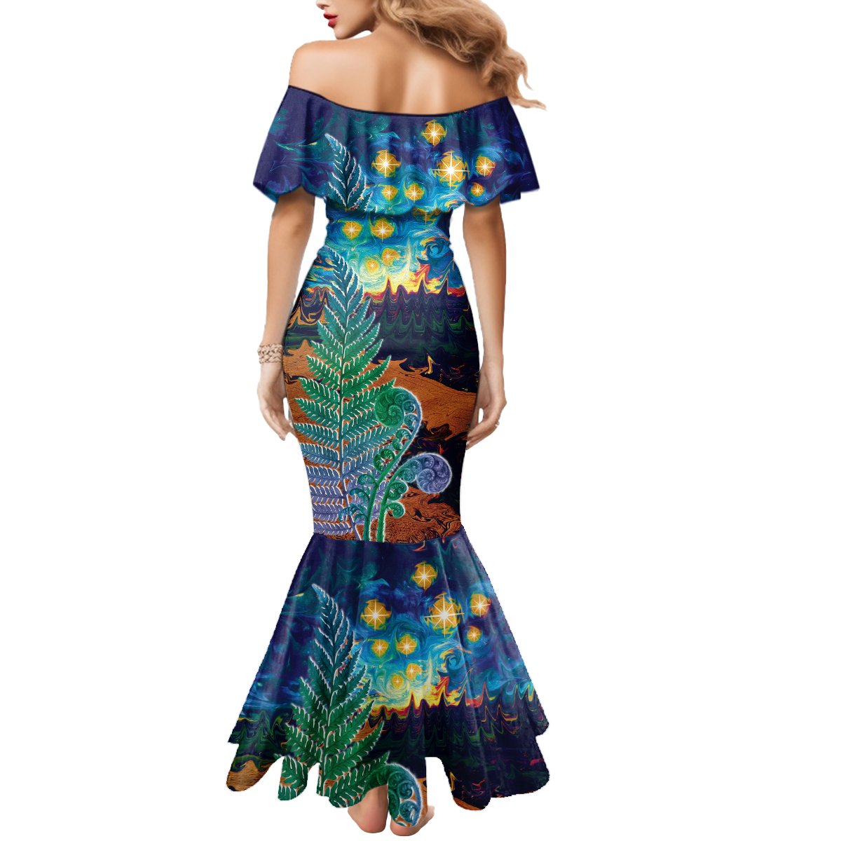 Personalised New Zealand Matariki Art Star Mermaid Dress Koru Fern Night Starry Sky LT9 - Polynesian Pride