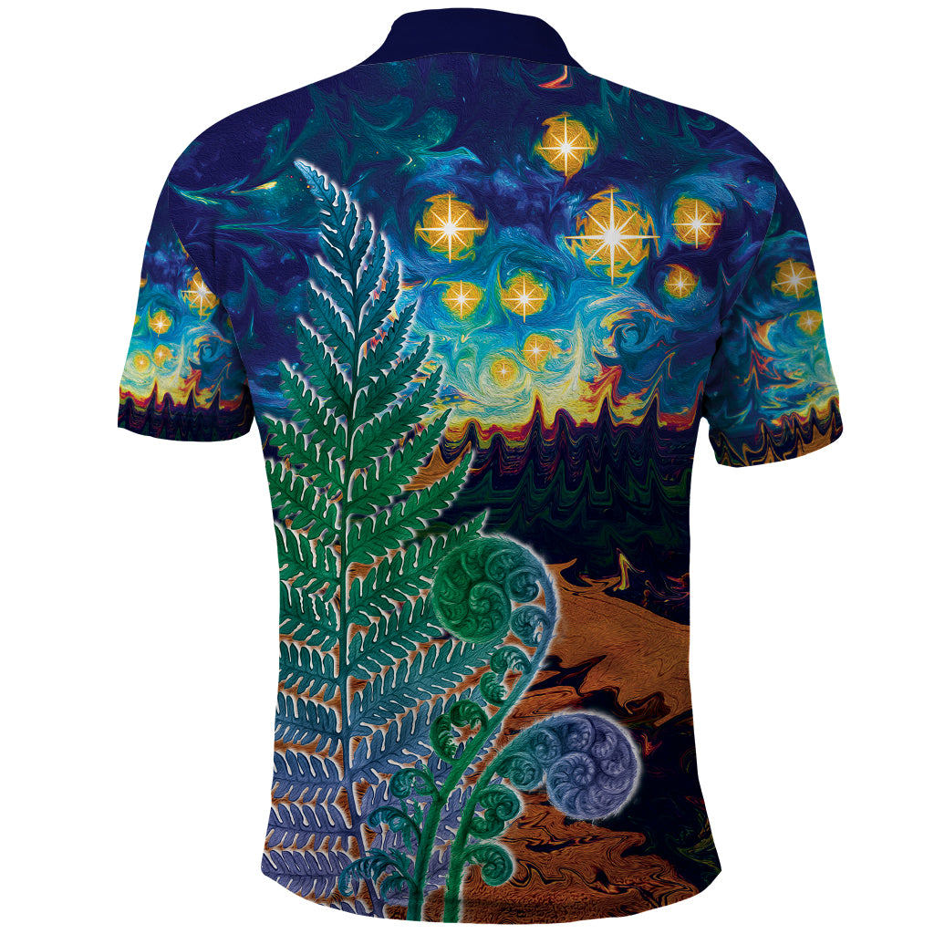 Personalised New Zealand Matariki Art Star Polo Shirt Koru Fern Night Starry Sky LT9 - Polynesian Pride