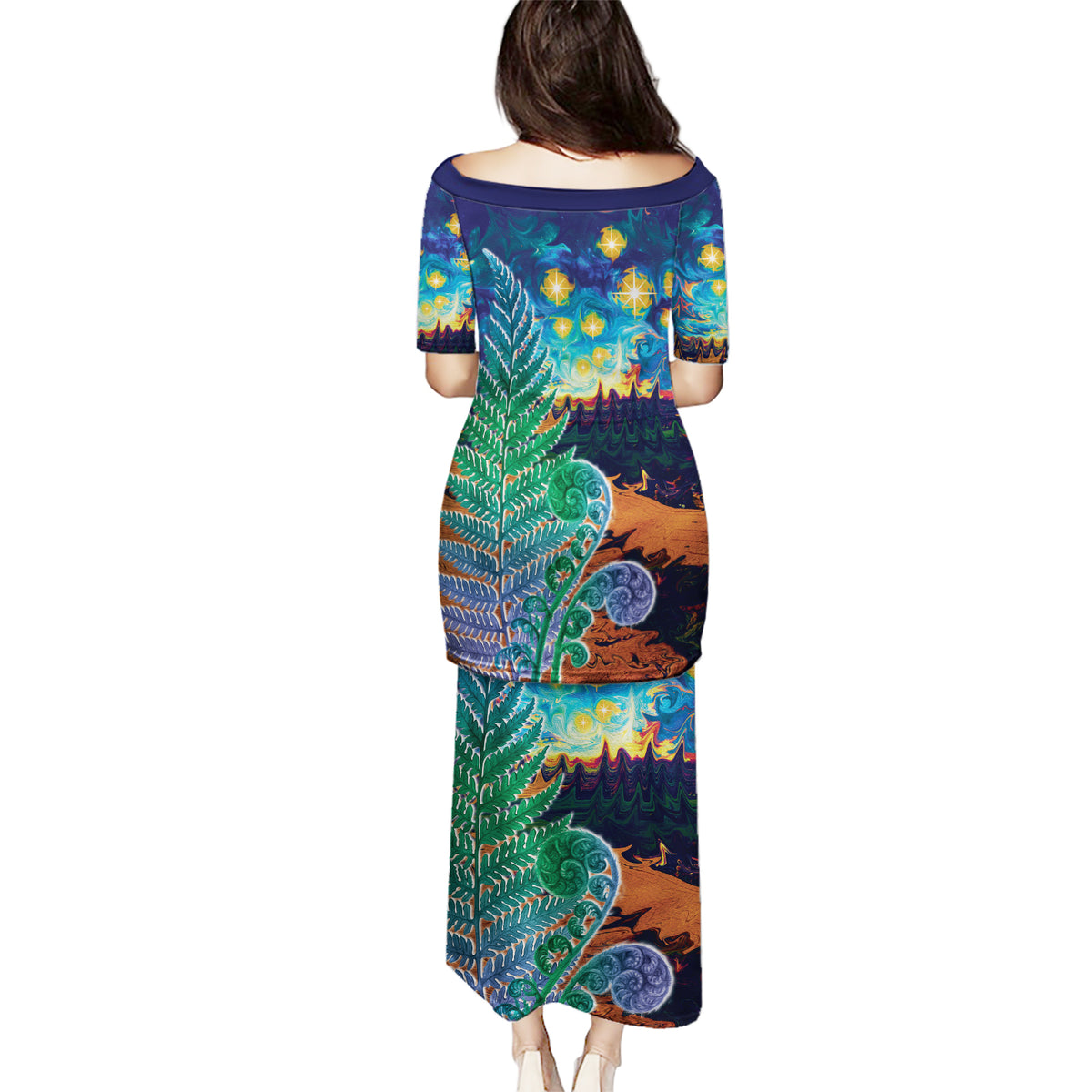 Personalised New Zealand Matariki Art Star Puletasi Koru Fern Night Starry Sky LT9 - Polynesian Pride