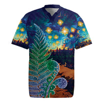 Personalised New Zealand Matariki Art Star Rugby Jersey Koru Fern Night Starry Sky LT9 Black - Polynesian Pride
