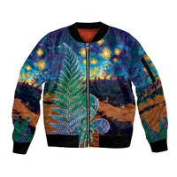 Personalised New Zealand Matariki Art Star Sleeve Zip Bomber Jacket Koru Fern Night Starry Sky LT9 Unisex Black - Polynesian Pride