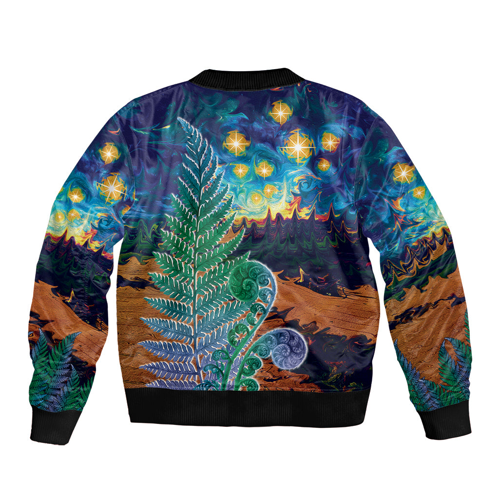 Personalised New Zealand Matariki Art Star Sleeve Zip Bomber Jacket Koru Fern Night Starry Sky LT9 - Polynesian Pride