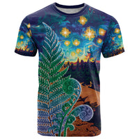 Personalised New Zealand Matariki Art Star T Shirt Koru Fern Night Starry Sky LT9 Black - Polynesian Pride