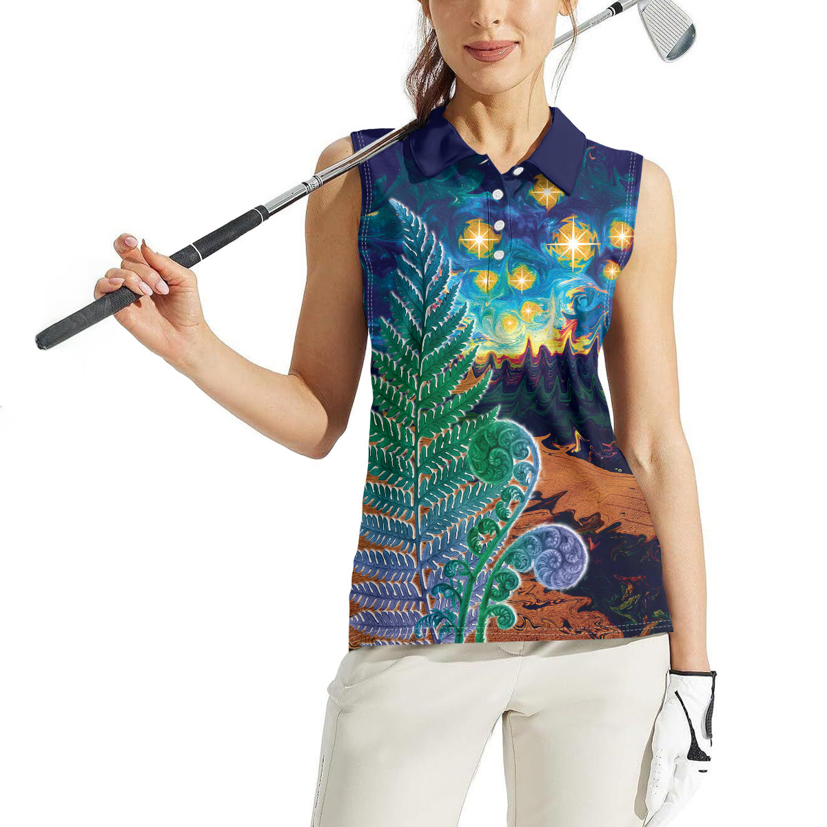 Personalised New Zealand Matariki Art Star Women Sleeveless Polo Shirt Koru Fern Night Starry Sky LT9 - Polynesian Pride