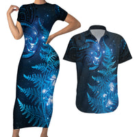 New Zealand Matariki Couples Matching Short Sleeve Bodycon Dress and Hawaiian Shirt Blue Milky Way Stars Night Sky LT9 Blue - Polynesian Pride