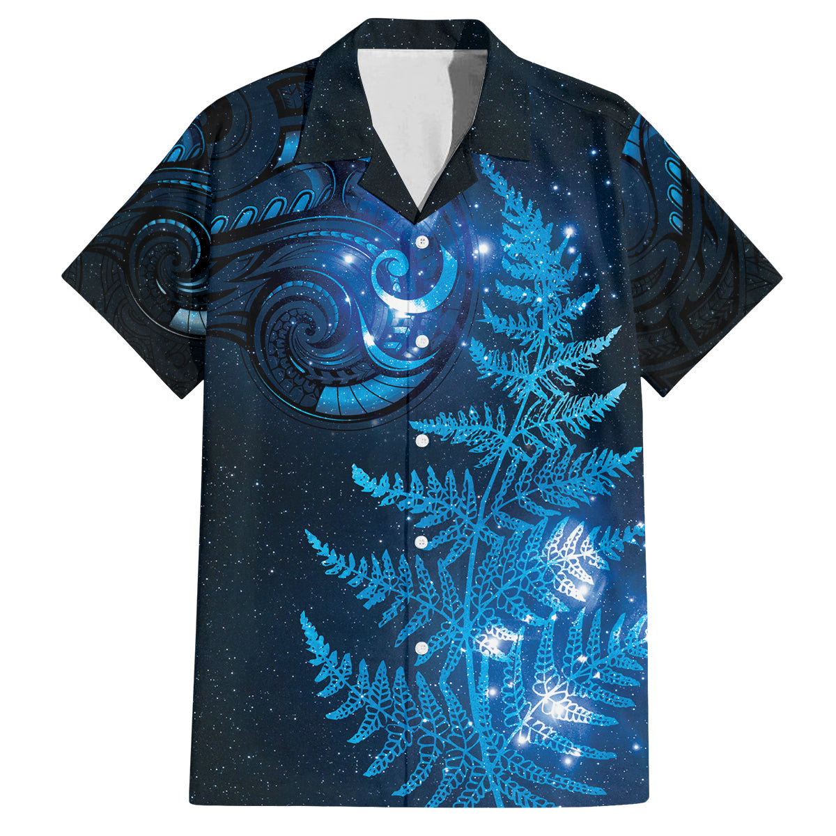 New Zealand Matariki Family Matching Puletasi and Hawaiian Shirt Blue Milky Way Stars Night Sky LT9 Dad's Shirt - Short Sleeve Blue - Polynesian Pride