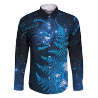 New Zealand Matariki Family Matching Puletasi and Hawaiian Shirt Blue Milky Way Stars Night Sky LT9 Dad's Shirt - Long Sleeve Blue - Polynesian Pride
