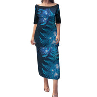 New Zealand Matariki Family Matching Puletasi and Hawaiian Shirt Blue Milky Way Stars Night Sky LT9 Mom's Dress Blue - Polynesian Pride