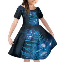 New Zealand Matariki Family Matching Short Sleeve Bodycon Dress and Hawaiian Shirt Blue Milky Way Stars Night Sky LT9 Daughter's Dress Blue - Polynesian Pride
