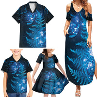 New Zealand Matariki Family Matching Summer Maxi Dress and Hawaiian Shirt Blue Milky Way Stars Night Sky LT9 - Polynesian Pride