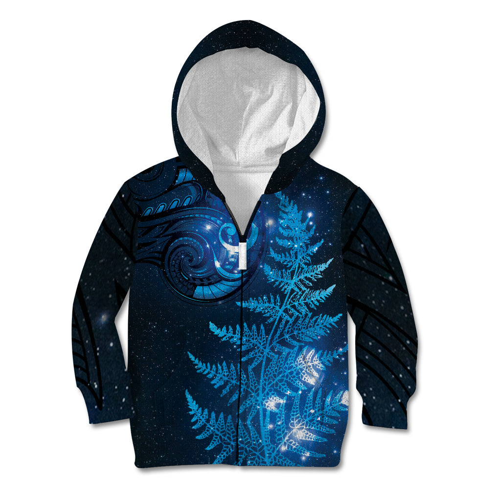 New Zealand Matariki Kid Hoodie Blue Milky Way Stars Night Sky LT9 Zip Hoodie Blue - Polynesian Pride