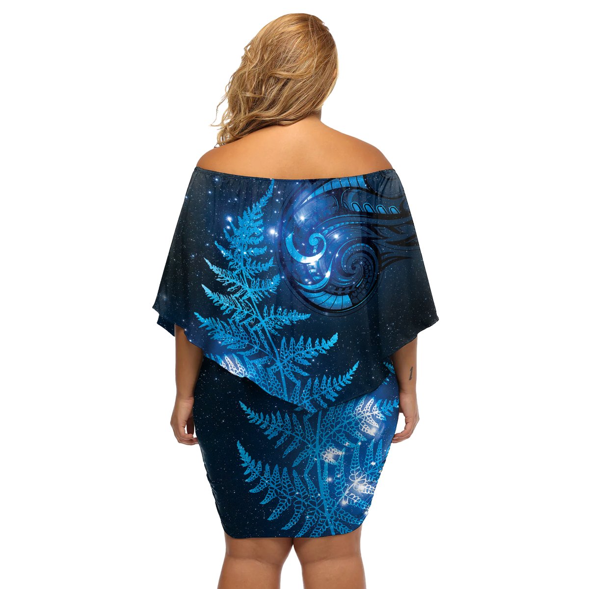 New Zealand Matariki Off Shoulder Short Dress Blue Milky Way Stars Night Sky LT9 - Polynesian Pride