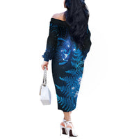 New Zealand Matariki Off The Shoulder Long Sleeve Dress Blue Milky Way Stars Night Sky LT9 - Polynesian Pride