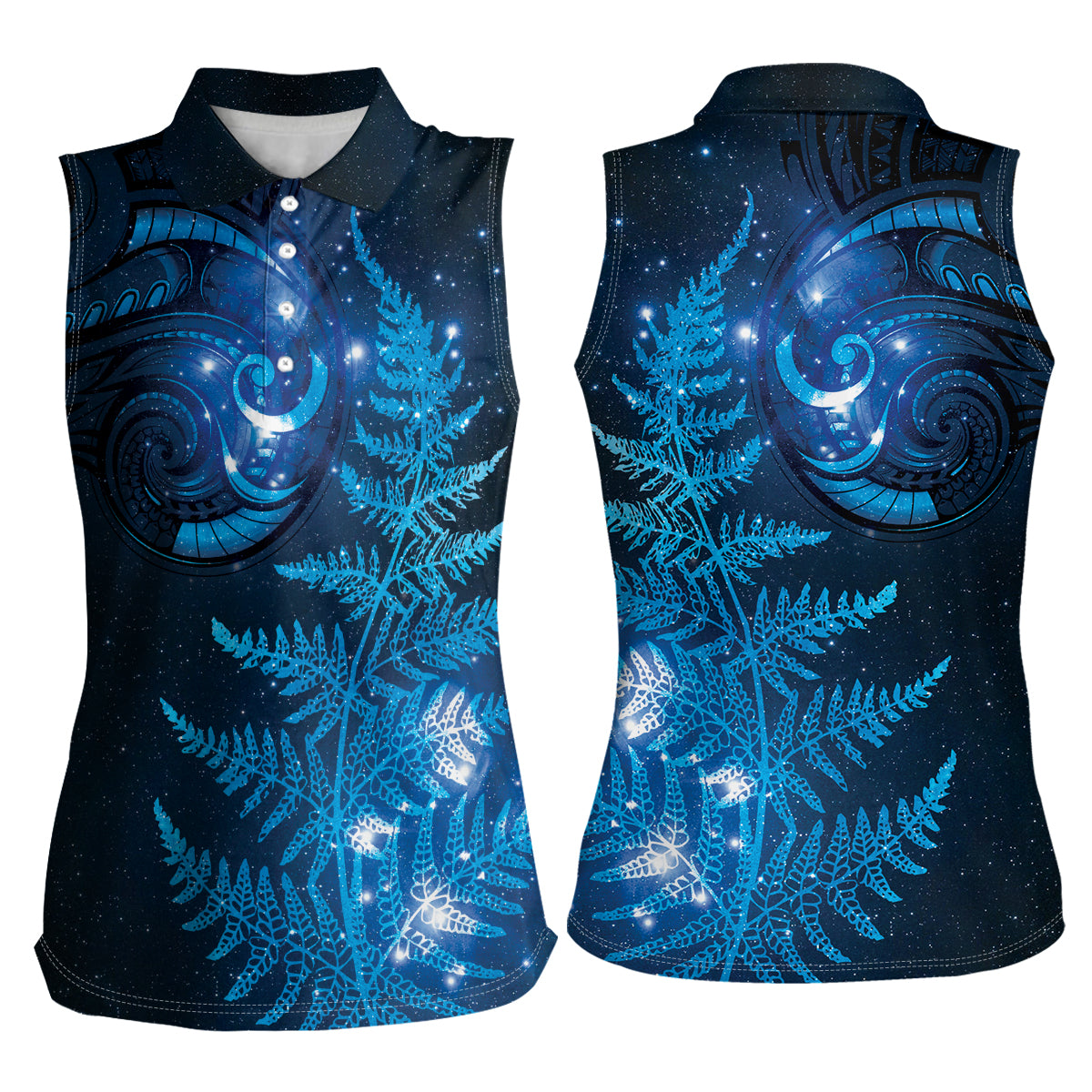 New Zealand Matariki Women Sleeveless Polo Shirt Blue Milky Way Stars Night Sky LT9 - Polynesian Pride