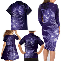New Zealand Matariki Family Matching Long Sleeve Bodycon Dress and Hawaiian Shirt Purple Milky Way Stars Night Sky LT9 - Polynesian Pride