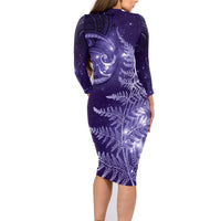 New Zealand Matariki Family Matching Long Sleeve Bodycon Dress and Hawaiian Shirt Purple Milky Way Stars Night Sky LT9 - Polynesian Pride
