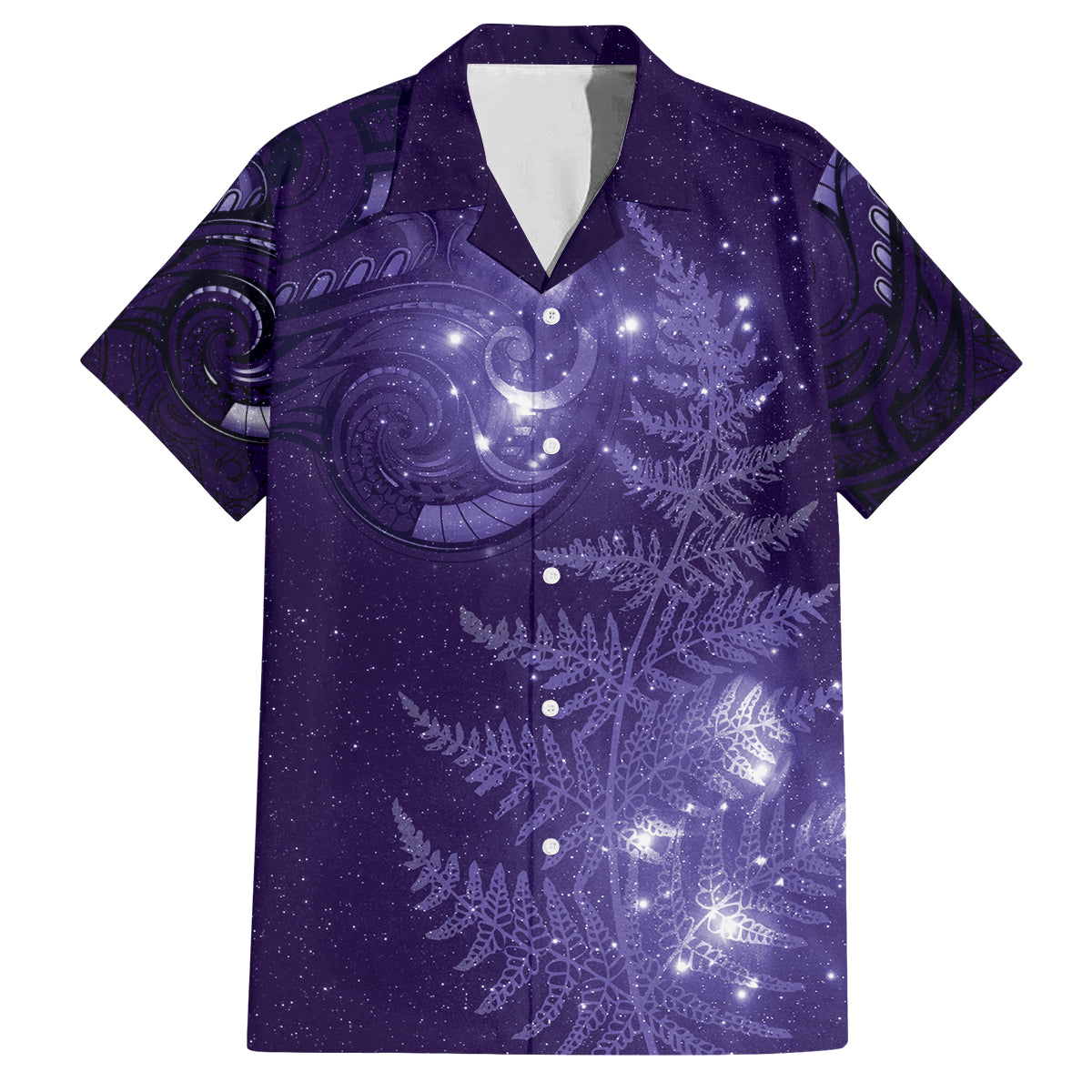 New Zealand Matariki Family Matching Off The Shoulder Long Sleeve Dress and Hawaiian Shirt Purple Milky Way Stars Night Sky LT9 Dad's Shirt - Short Sleeve Purple - Polynesian Pride