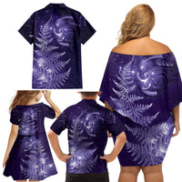 New Zealand Matariki Family Matching Off Shoulder Short Dress and Hawaiian Shirt Purple Milky Way Stars Night Sky LT9 - Polynesian Pride
