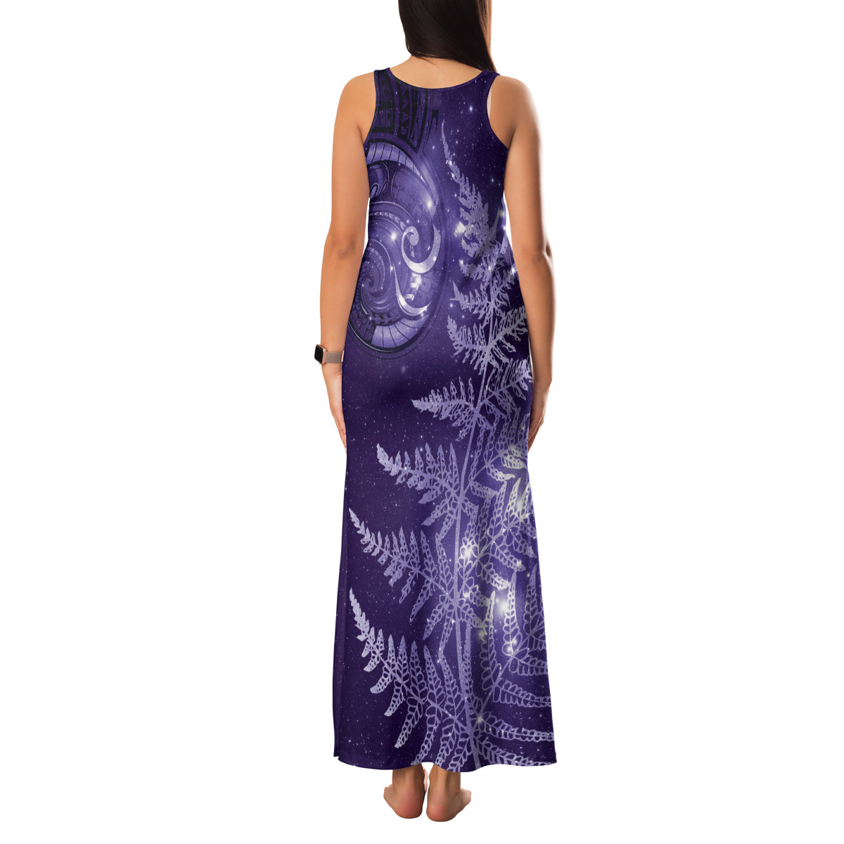 New Zealand Matariki Family Matching Tank Maxi Dress and Hawaiian Shirt Purple Milky Way Stars Night Sky LT9 - Polynesian Pride