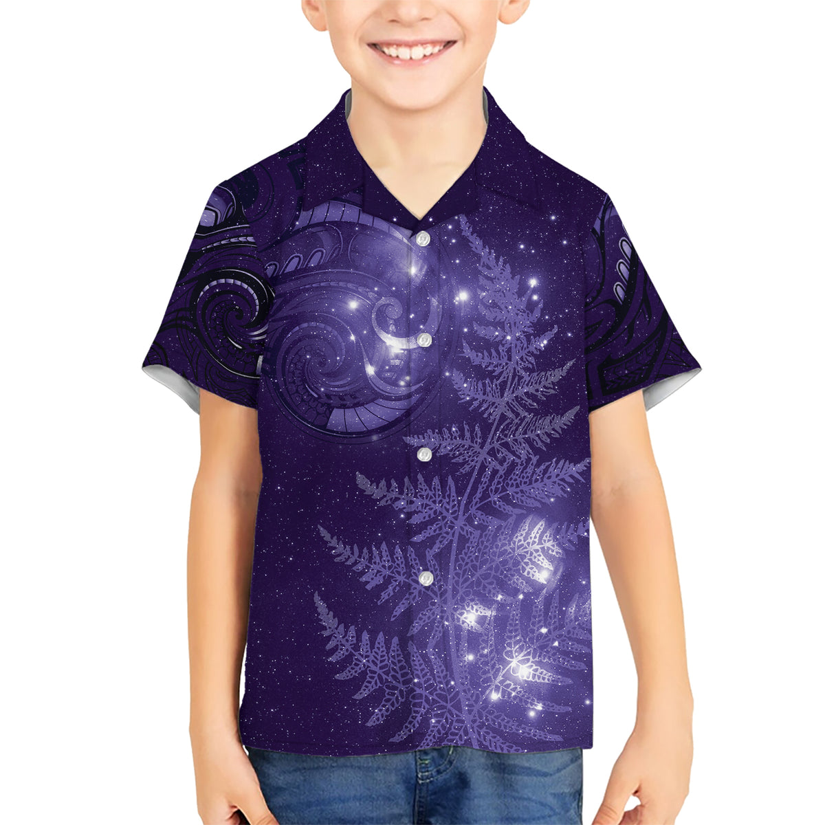 New Zealand Matariki Kid Hawaiian Shirt Purple Milky Way Stars Night Sky LT9 Kid Purple - Polynesian Pride