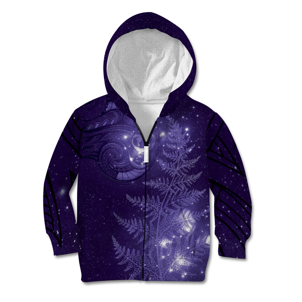 New Zealand Matariki Kid Hoodie Purple Milky Way Stars Night Sky LT9 Zip Hoodie Purple - Polynesian Pride