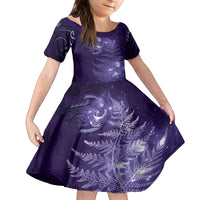 New Zealand Matariki Kid Short Sleeve Dress Purple Milky Way Stars Night Sky LT9 KID Purple - Polynesian Pride